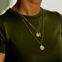 2020 Layered cross and coin necklace pendant handmade gold plated dainty gold choker arrow bar layering long necklace for women