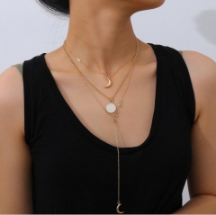 Personality tassel multi-layer rhinestone necklace women Sun, moon and stars geometric pendant necklace for women