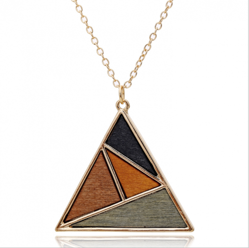 Winter new popular simple fashion new lady necklace geometric round wood contrast color combination pendant necklace