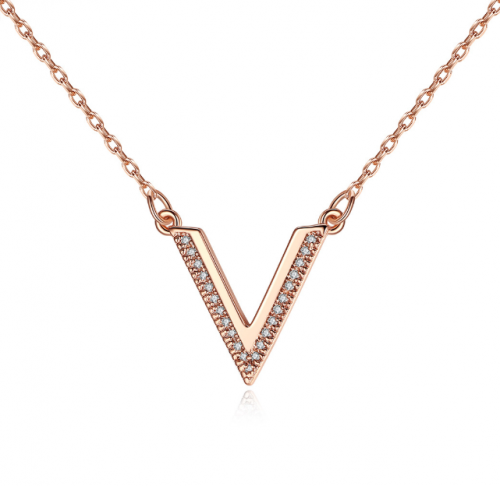 2021 new fashion trend alphabet rose gold copper alloy letter v necklace jewelry wholesale factory for women and girls as gift