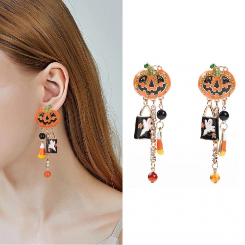 New Hot Sale Alloy Drip Oil Exaggerated Ear Buckles Halloween Pumpkin Earrings