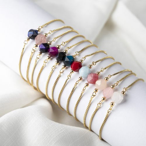 14K Gold Jewelry Natural Gemstone Crystal Healing Stone Bracelets Adjustable Polished Stones Bracelet Bangles Accessories Women