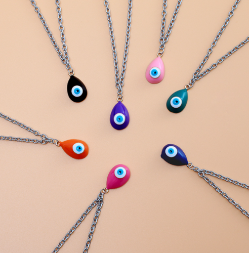 New color eye pendant stainless steel chain necklace lady ornaments wholesale