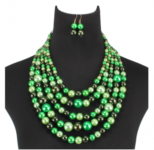 Mixed Color Imitation Pearl Beads Multi layer Short Jewelry Set Necklace