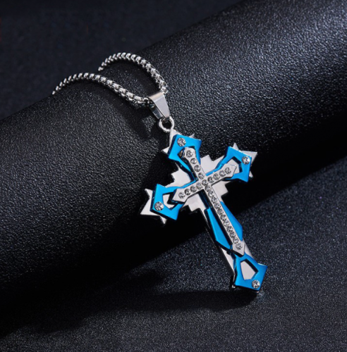 Hip Hop Cross Pendant Necklace for Men Boys Gold Silver Byzantine Chain Jewelry Gifts