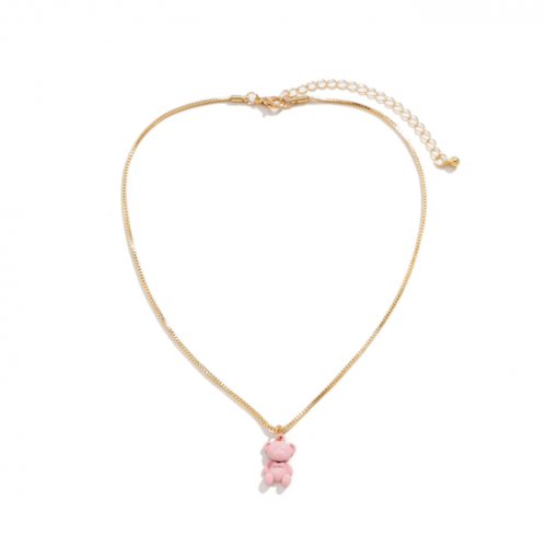 Color lovely plastic bear gold alloy chain necklace