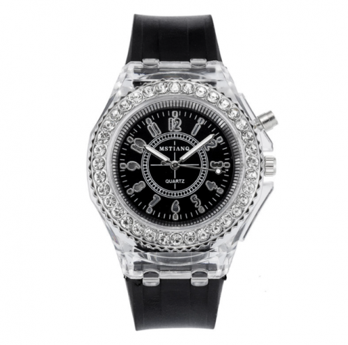 LED Couple Watch with black strap rhinestone for men and women