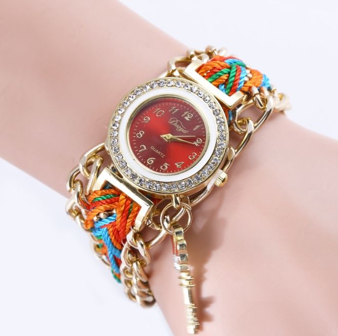 Women's key pendant bracelet Quartz Stylish little Daisy Ribbon Adjustable Tie Gift Ladies floral Watch