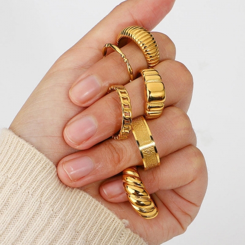 2024 stainless steel jewelry Set Horn Wrap Chunky Rings Gold Plated 316l Waterproof Environmental Friendly 6 7 8 5 Pcs