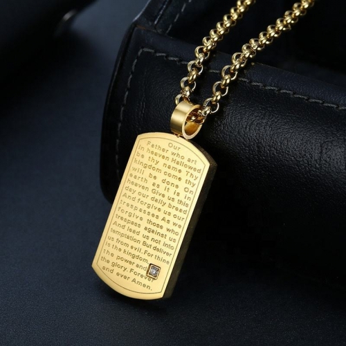 18K Gold Plated Stainless Steel Necklace Rectangular Bible Pendant Necklace Vintage Faith Necklace Tarnish Free Jewelry