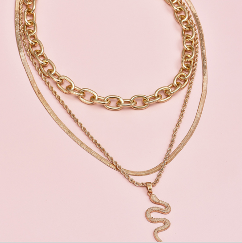 "Layered Gold-Plated Snake Rhinestone Necklace: Your Go-To Fashion Statement!"