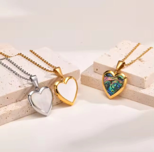 Stainless steel gold heart-shaped openable painting box 18k gold necklace white shell abalone pattern necklace gift for her