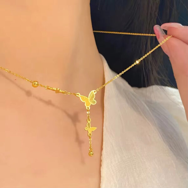 Fashion Women’s Gold Butterfly Tassel Pendant Necklace Stainless Steel 18k Gold Plated Luxury Clavicle Chain Fashion Jewelry